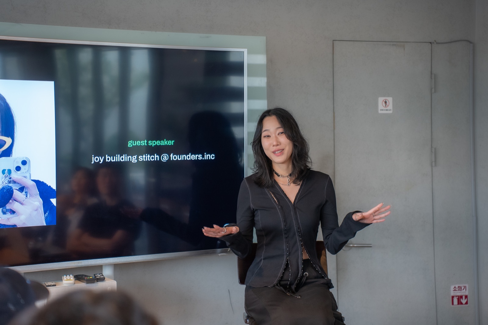 A guest founder sharing her experience during a session