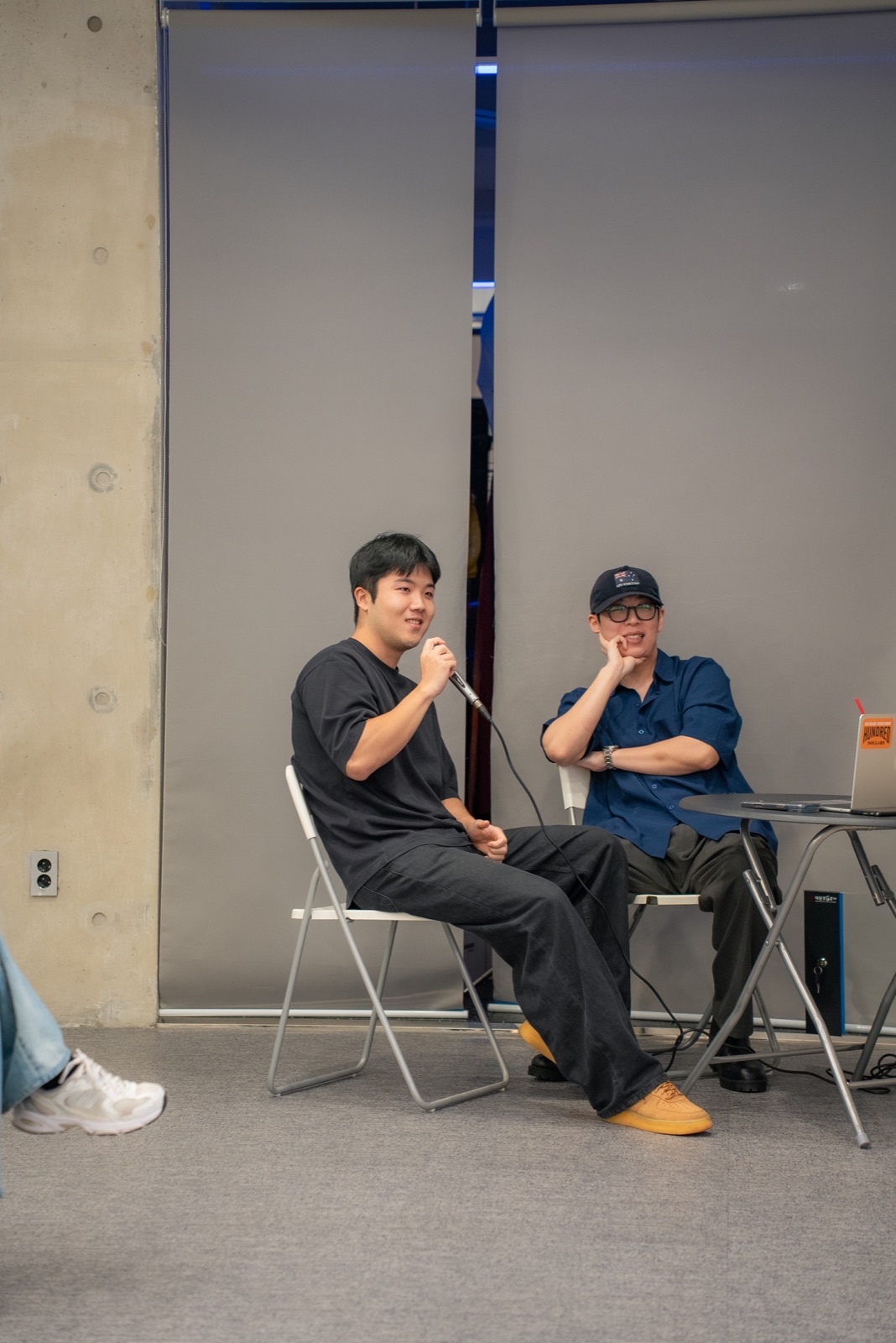 Two speakers in conversation during a Zerobase founder session